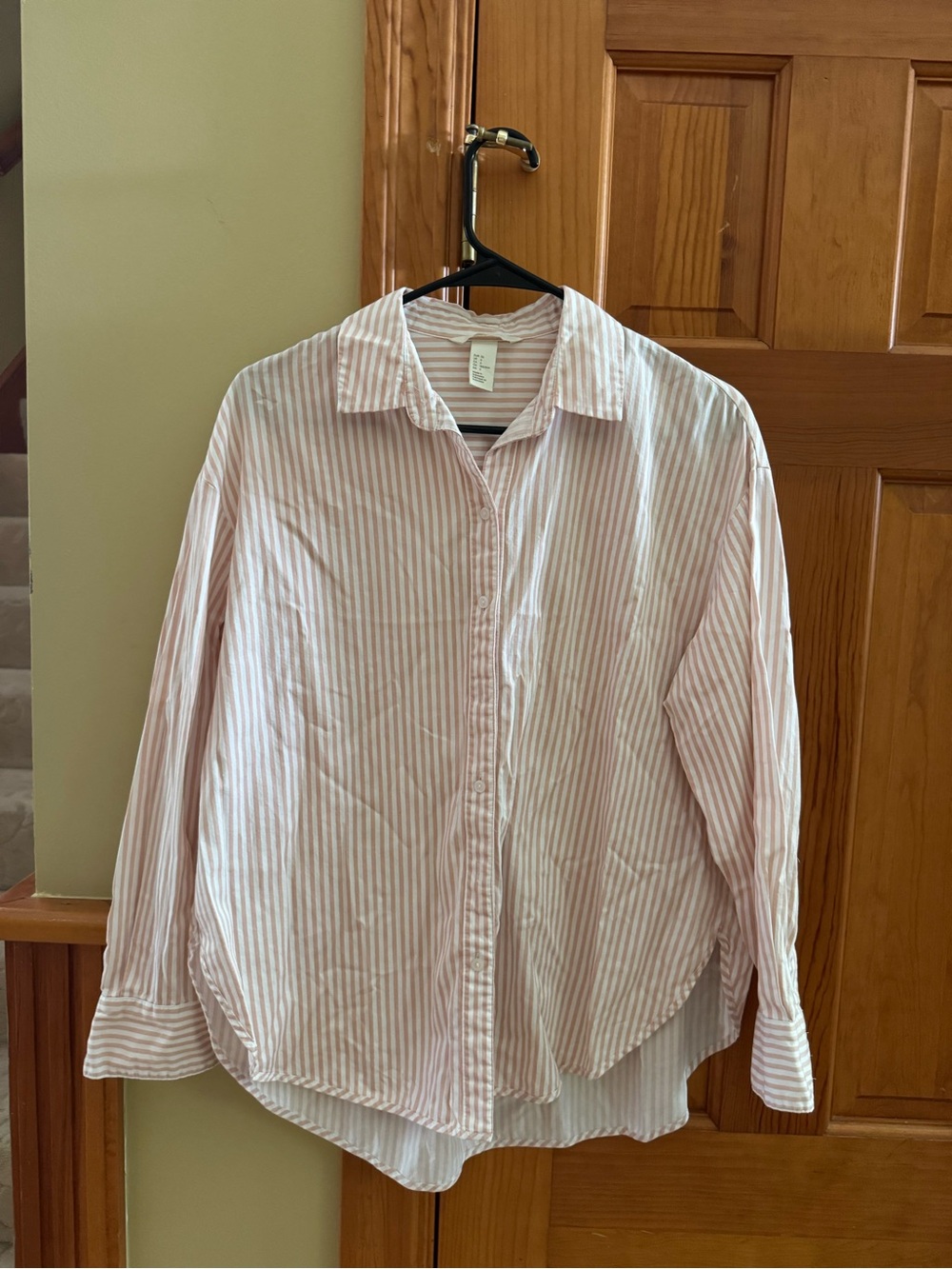 H&M women Pink Stripe Button-Up Shirt
